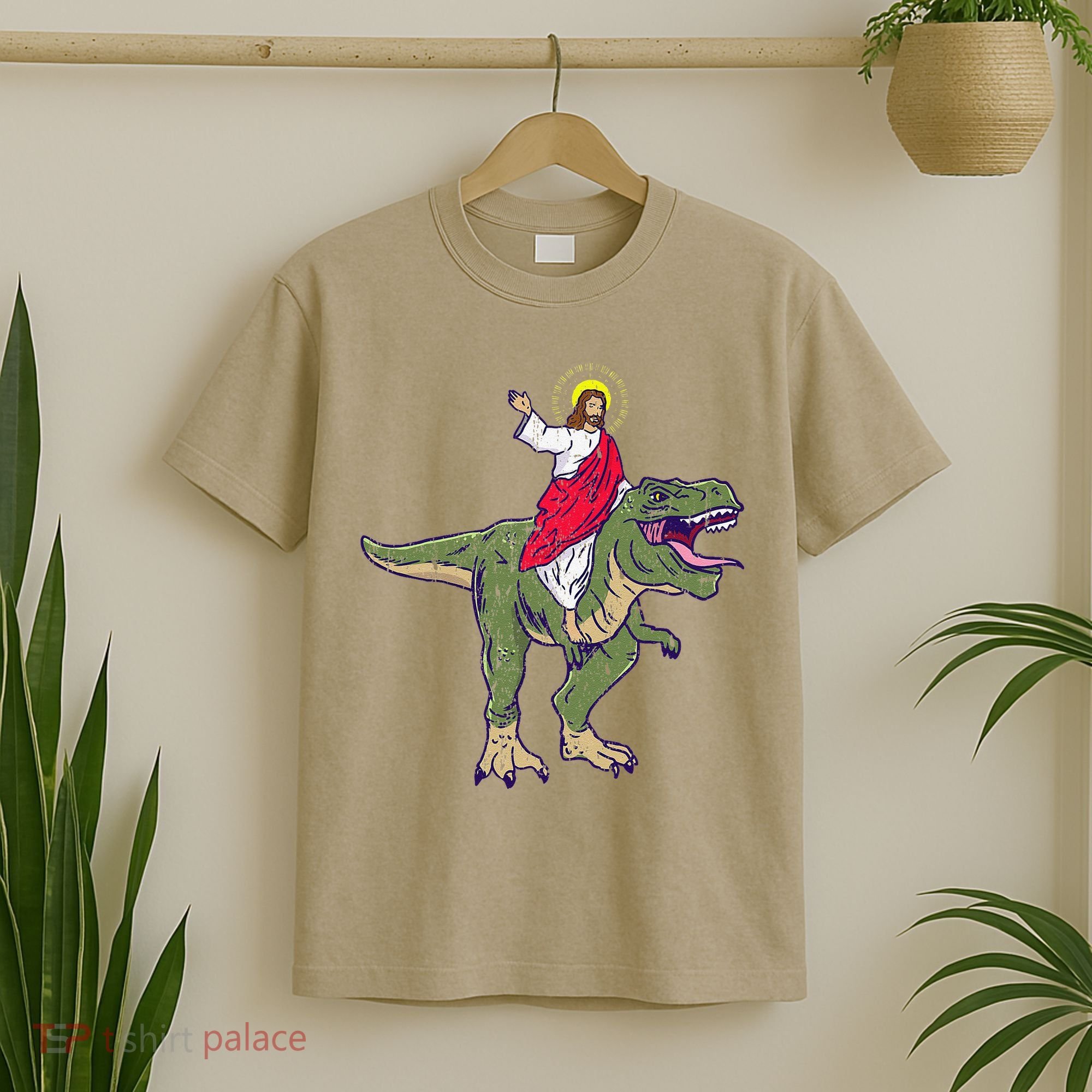 Jesus Riding Dinosaur Vintage T-Shirt