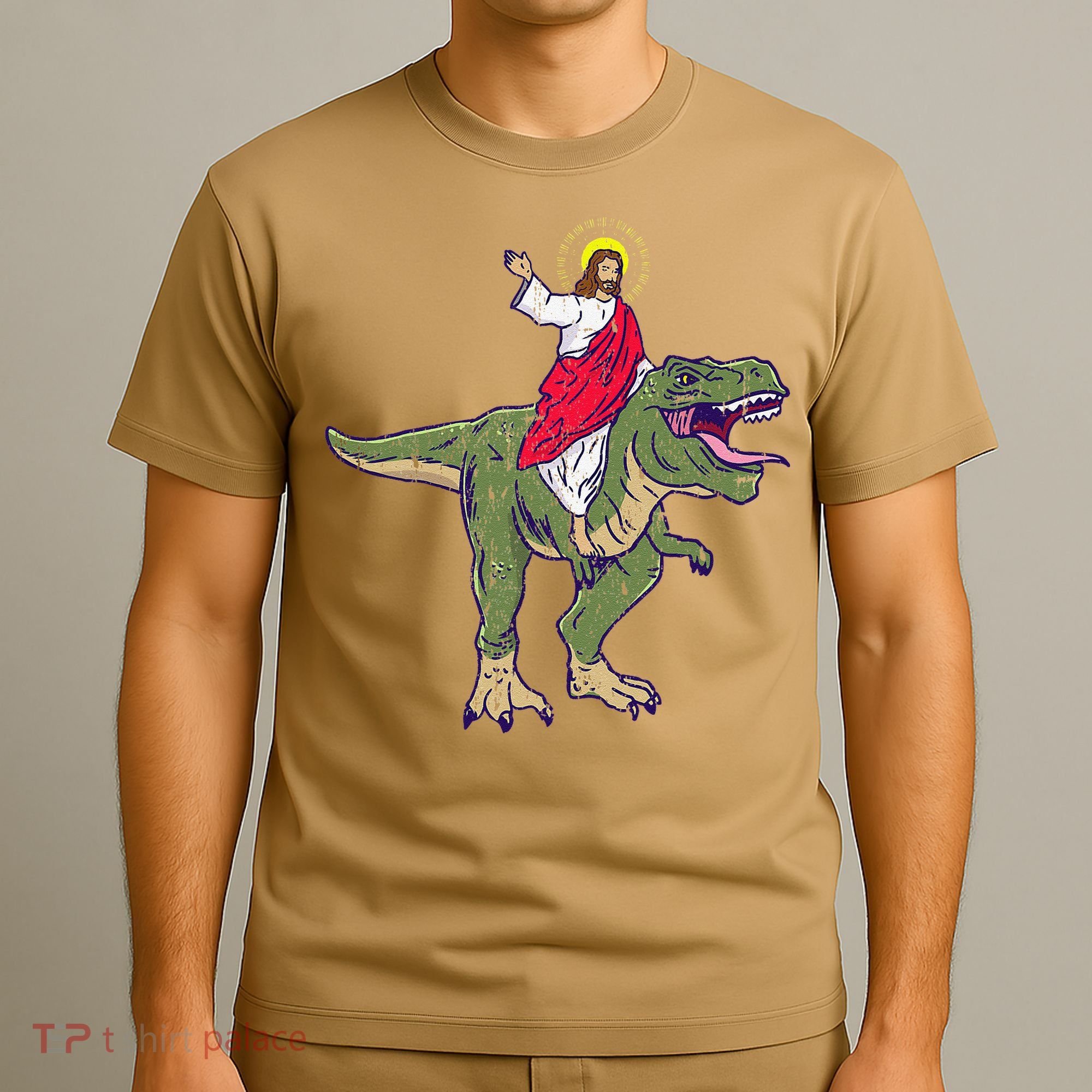 Jesus Riding Dinosaur Vintage T-Shirt