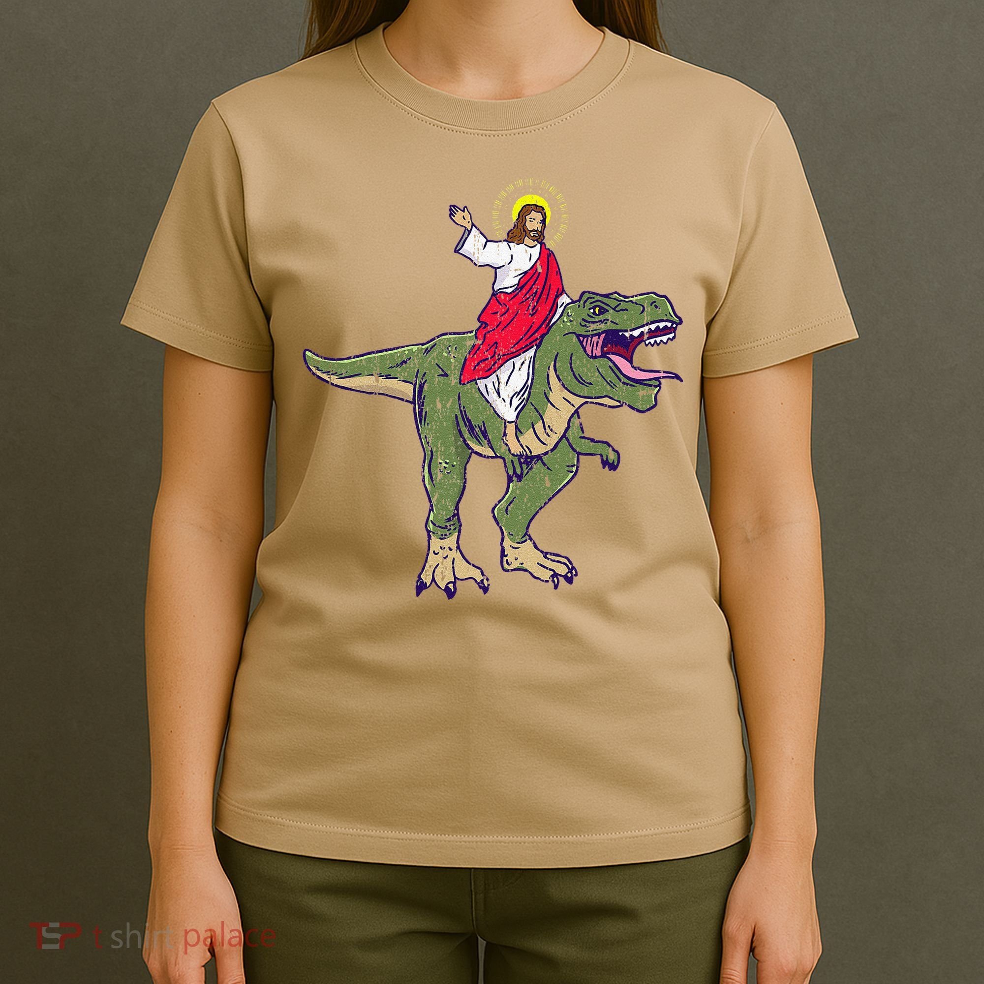 Jesus Riding Dinosaur Vintage T-Shirt