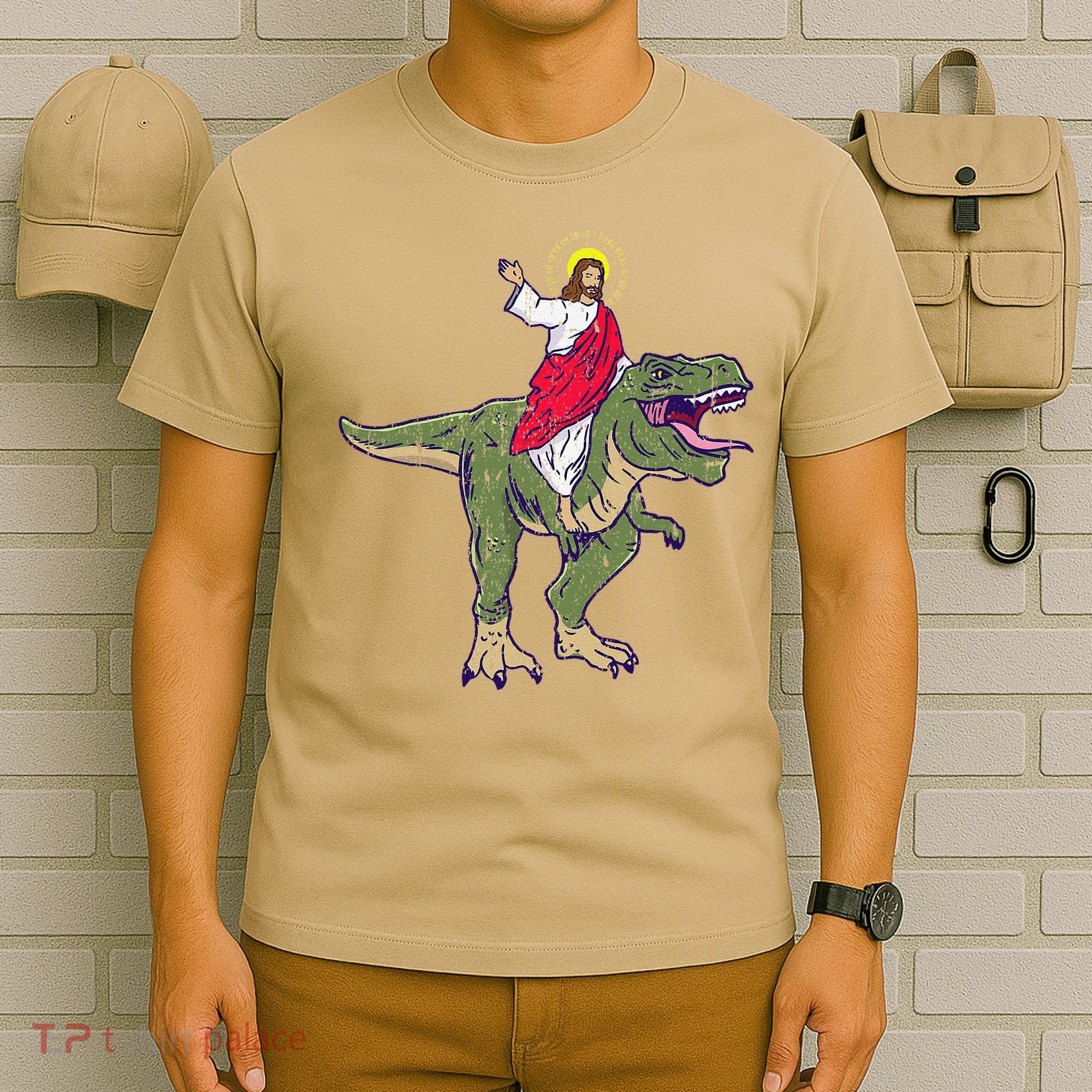 Jesus Riding Dinosaur Vintage T-Shirt