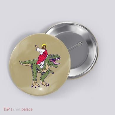 Jesus Riding Dinosaur Vintage Button
