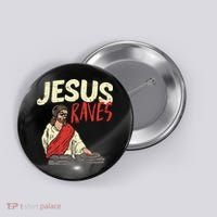 Jesus Raves Funny Electronic Music EDM Festival DJ Gift Button thumb 0