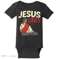 Jesus Raves Funny Electronic Music EDM Festival DJ Gift Baby Bodysuit thumb 0