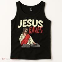 Jesus Raves Funny Electronic Music EDM Festival DJ Gift Tank Top thumb 2
