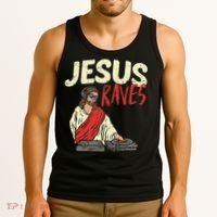 Jesus Raves Funny Electronic Music EDM Festival DJ Gift Tank Top thumb 3