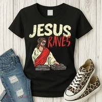 Jesus Raves Funny Electronic Music EDM Festival DJ Gift Women's T-Shirt thumb 3