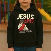 Jesus Raves Funny Electronic Music EDM Festival DJ Gift Kids Hoodie thumb 3