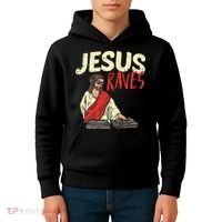 Jesus Raves Funny Electronic Music EDM Festival DJ Gift Kids Hoodie thumb 4