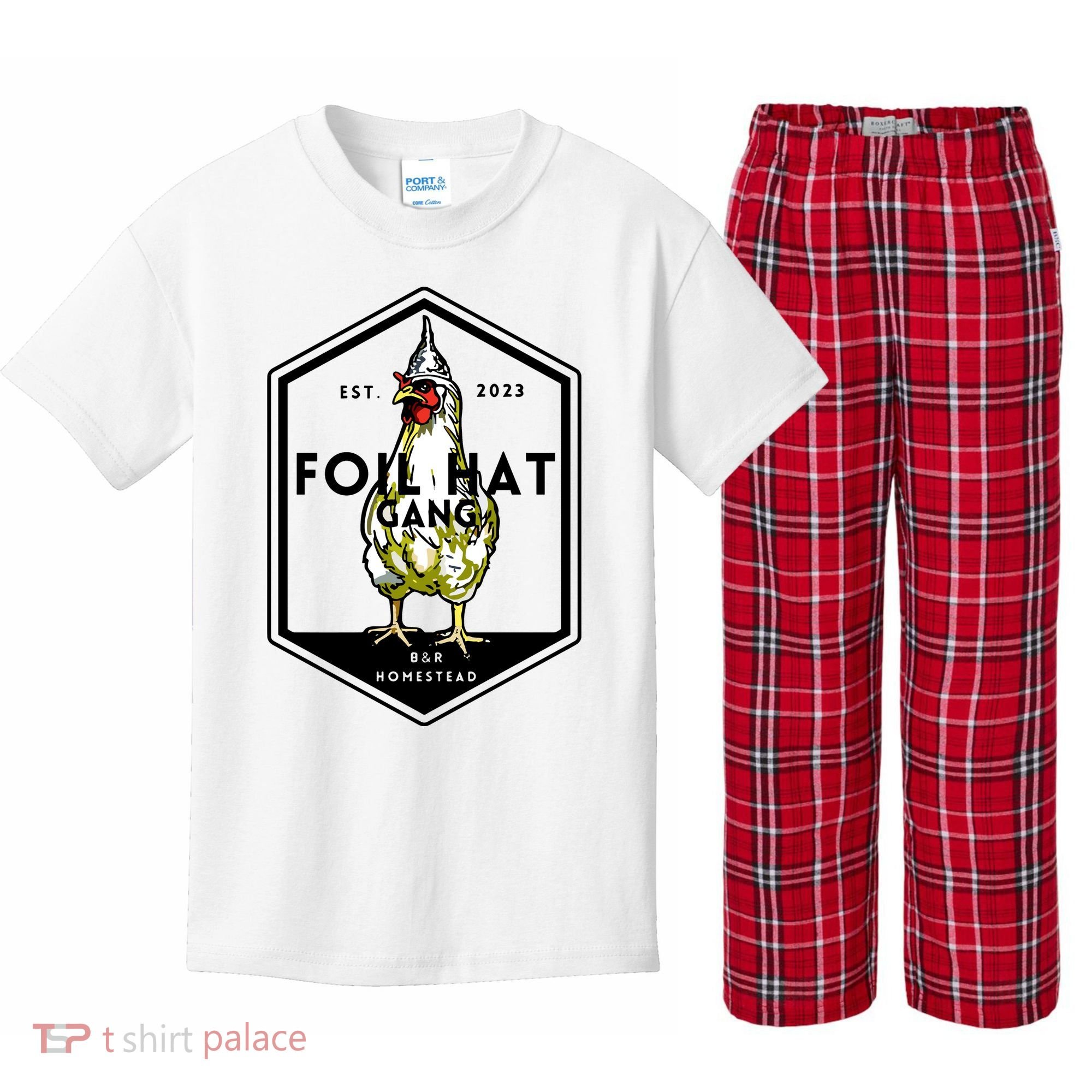 Jessica Rojas Foil Hat Gang Kids Plaid Pajama Set