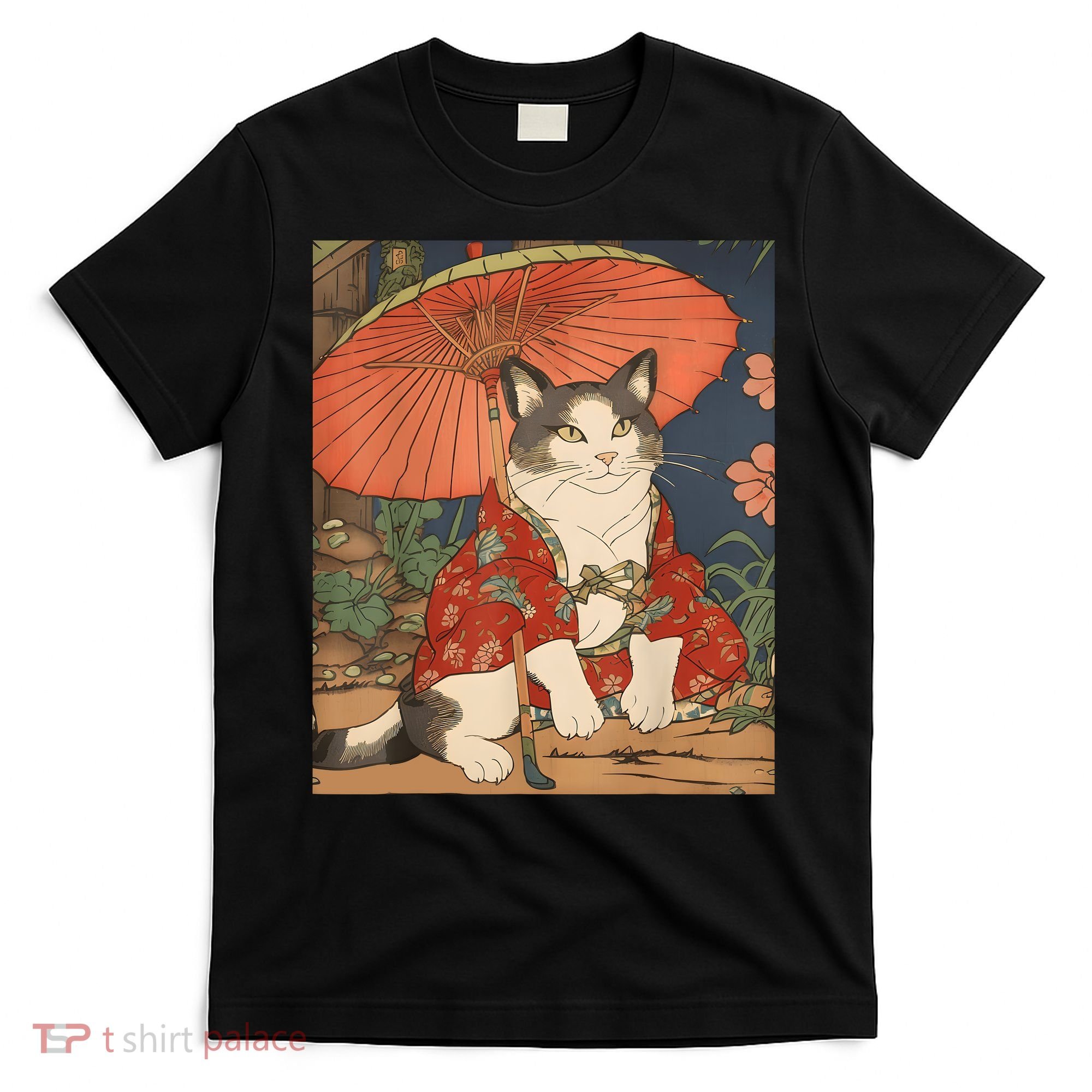 Japanese Retro Geisha Cat Neko Vintage Art Ukiyoe T-Shirt