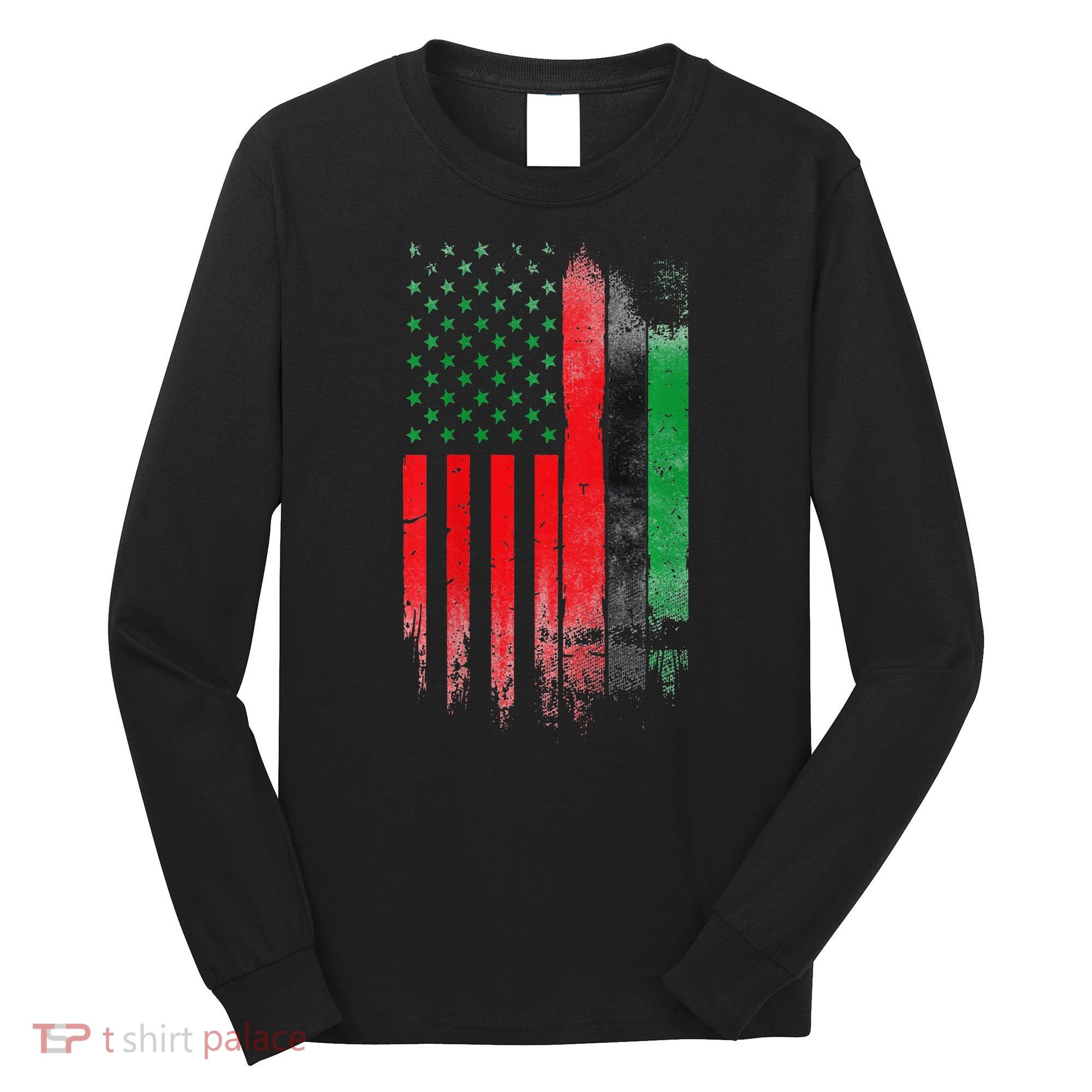 Juneteenth Red Green Black History American African flag Long Sleeve Shirt