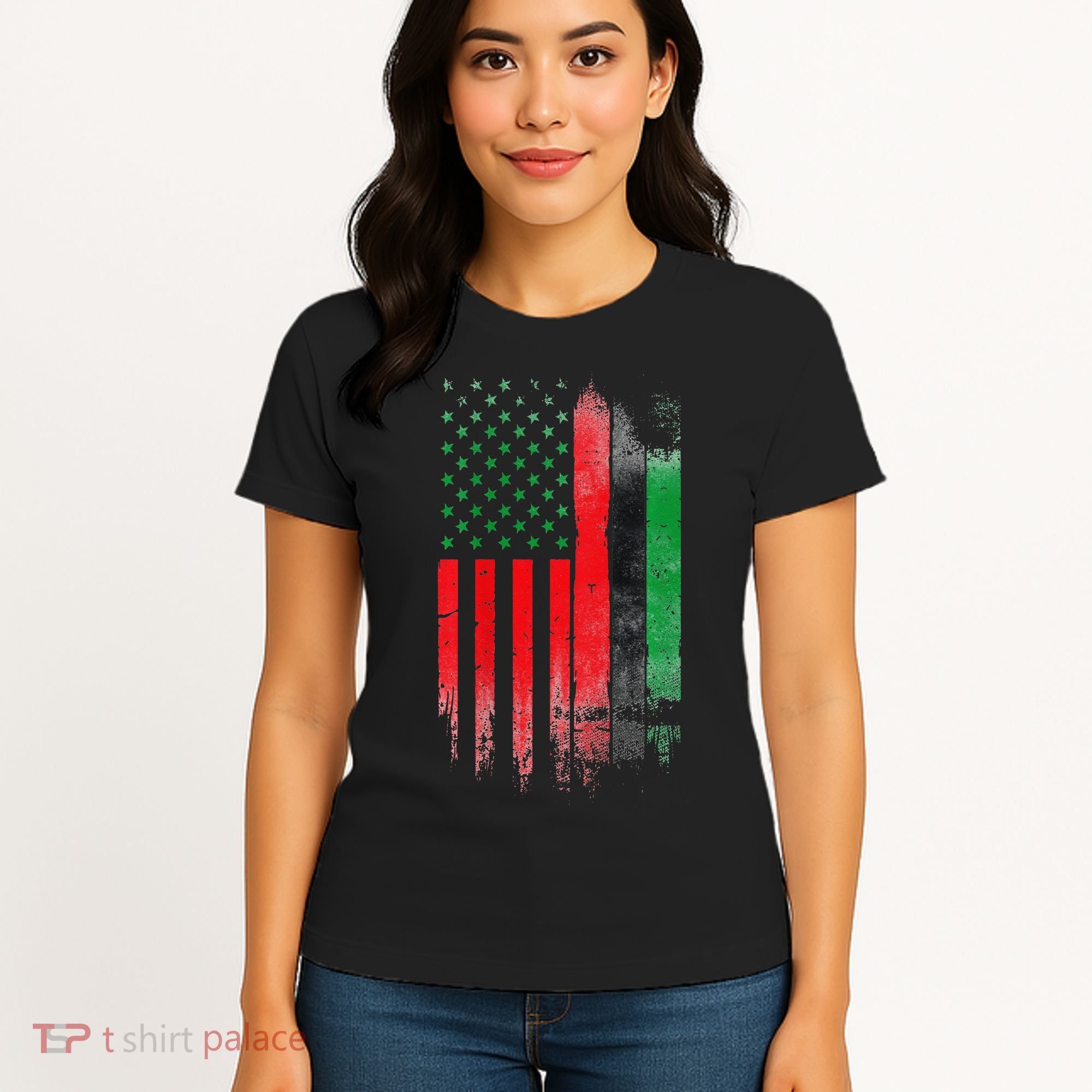 Juneteenth Red Green Black History American African flag Women's T-Shirt
