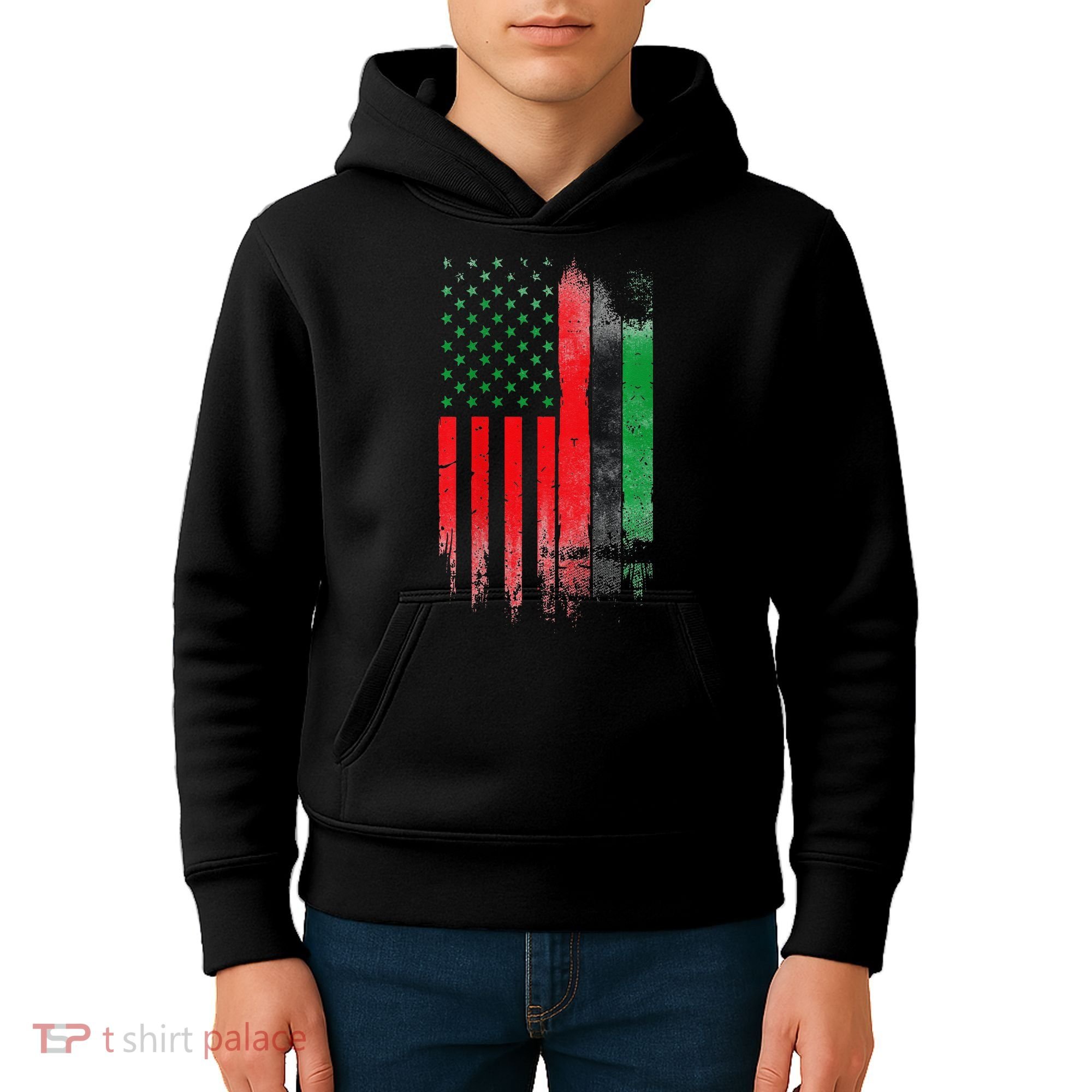 Juneteenth Red Green Black History American African flag Kids Hoodie