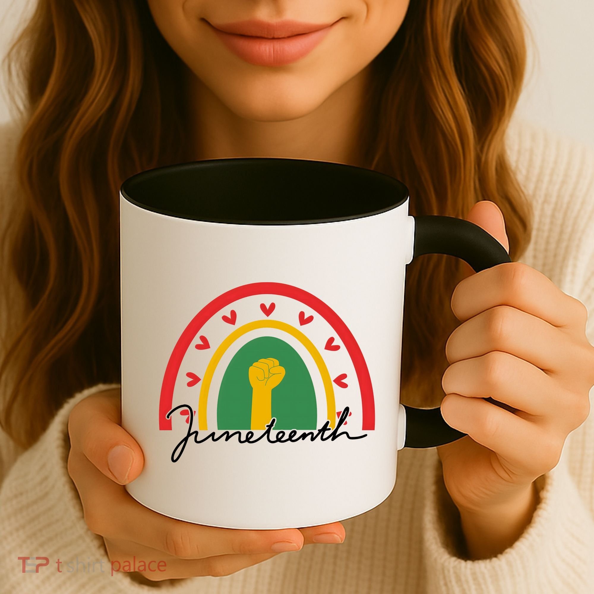 Juneteenth Rainbow Heart Fist Coffee Mug