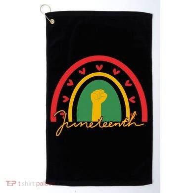 Juneteenth Rainbow Heart Fist Golf Towel