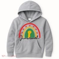 Juneteenth Rainbow Heart Fist Kids Hoodie thumb 0