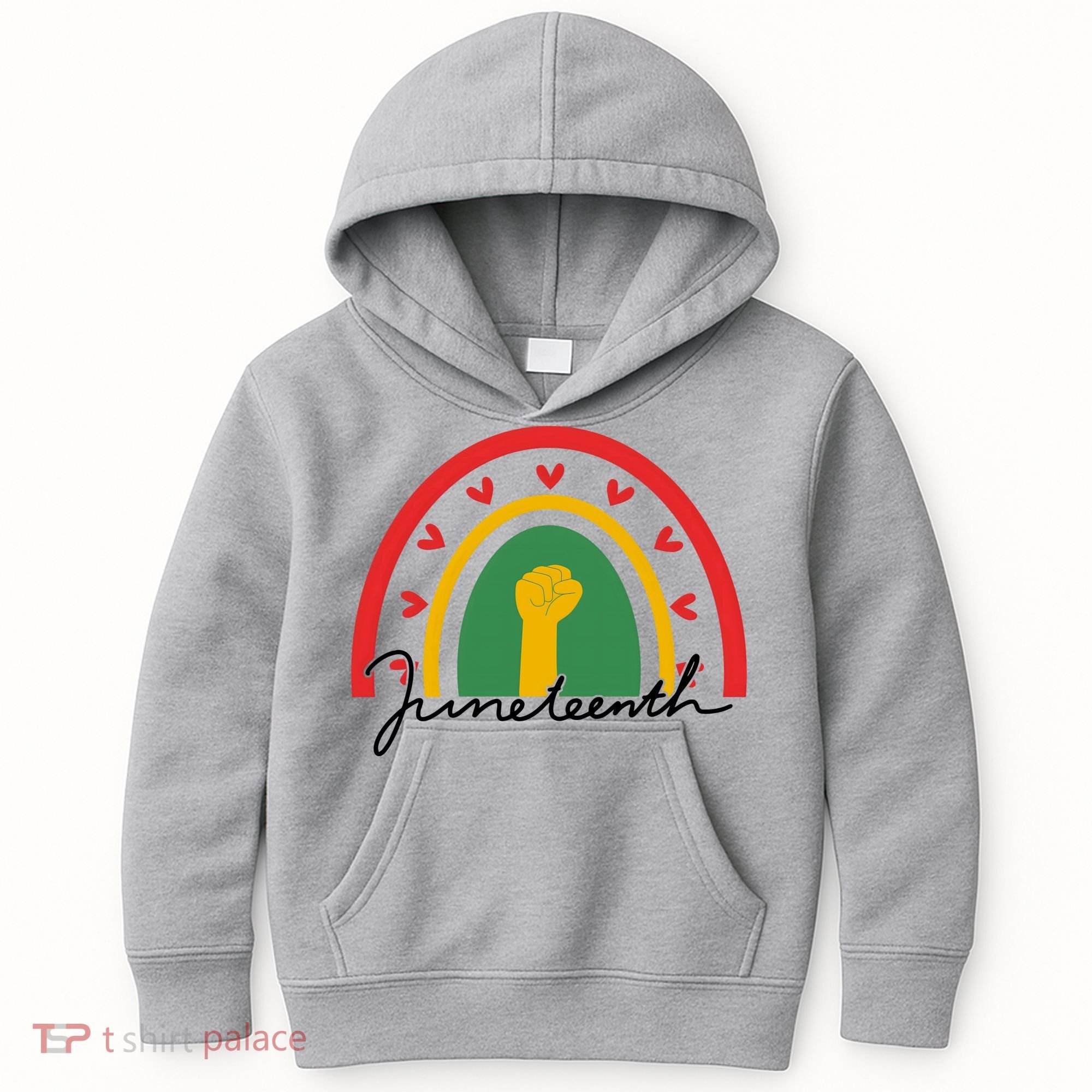 Juneteenth Rainbow Heart Fist Kids Hoodie