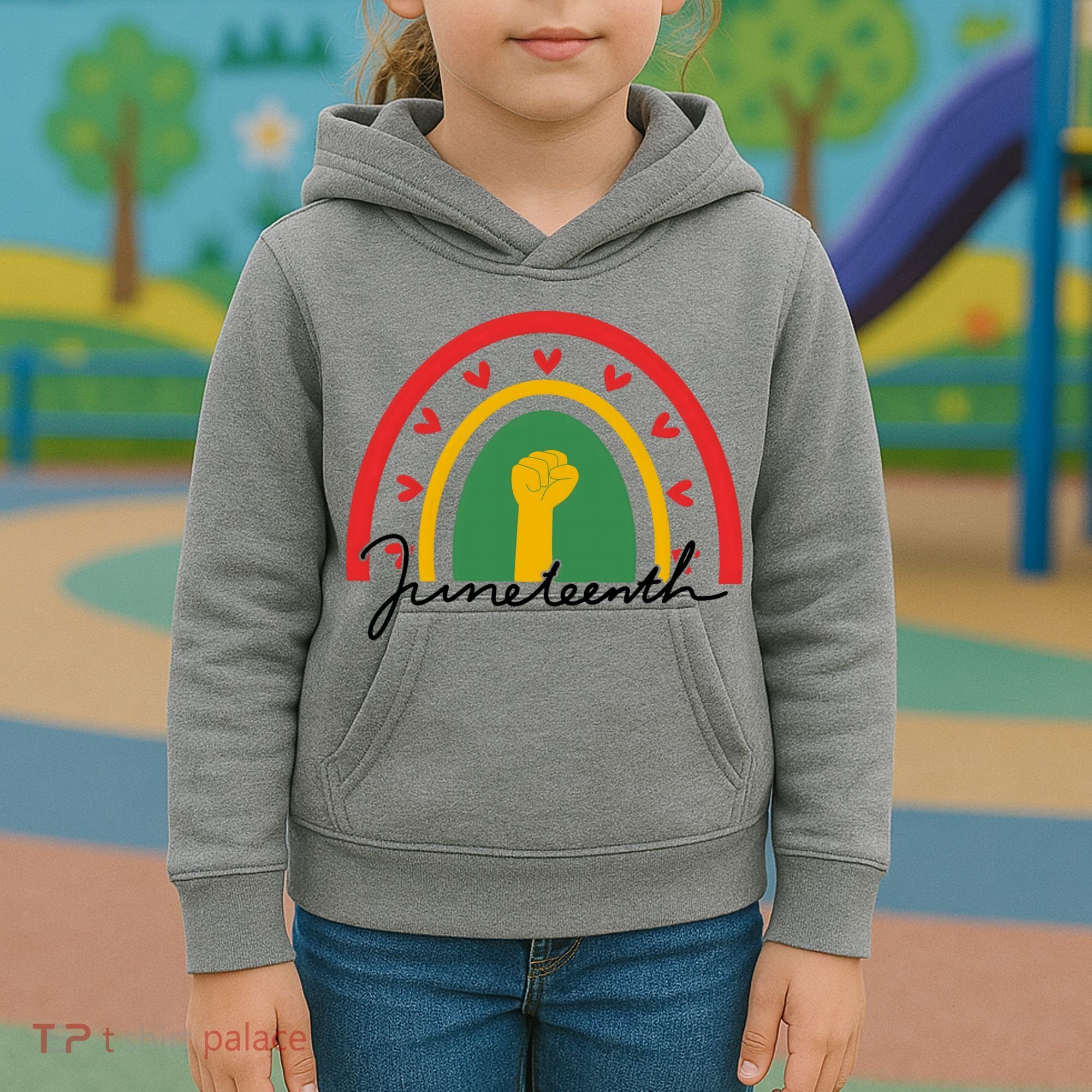 Juneteenth Rainbow Heart Fist Kids Hoodie