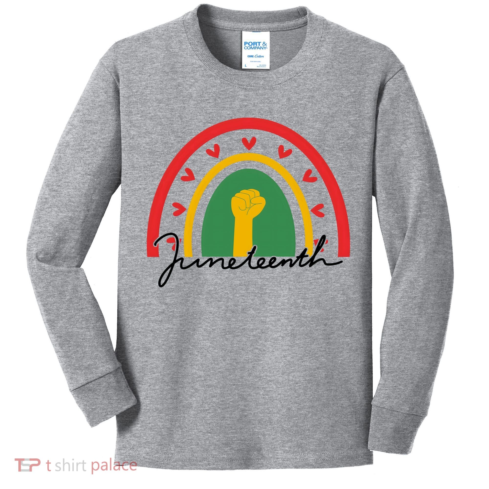 Juneteenth Rainbow Heart Fist Kids Long Sleeve Shirt