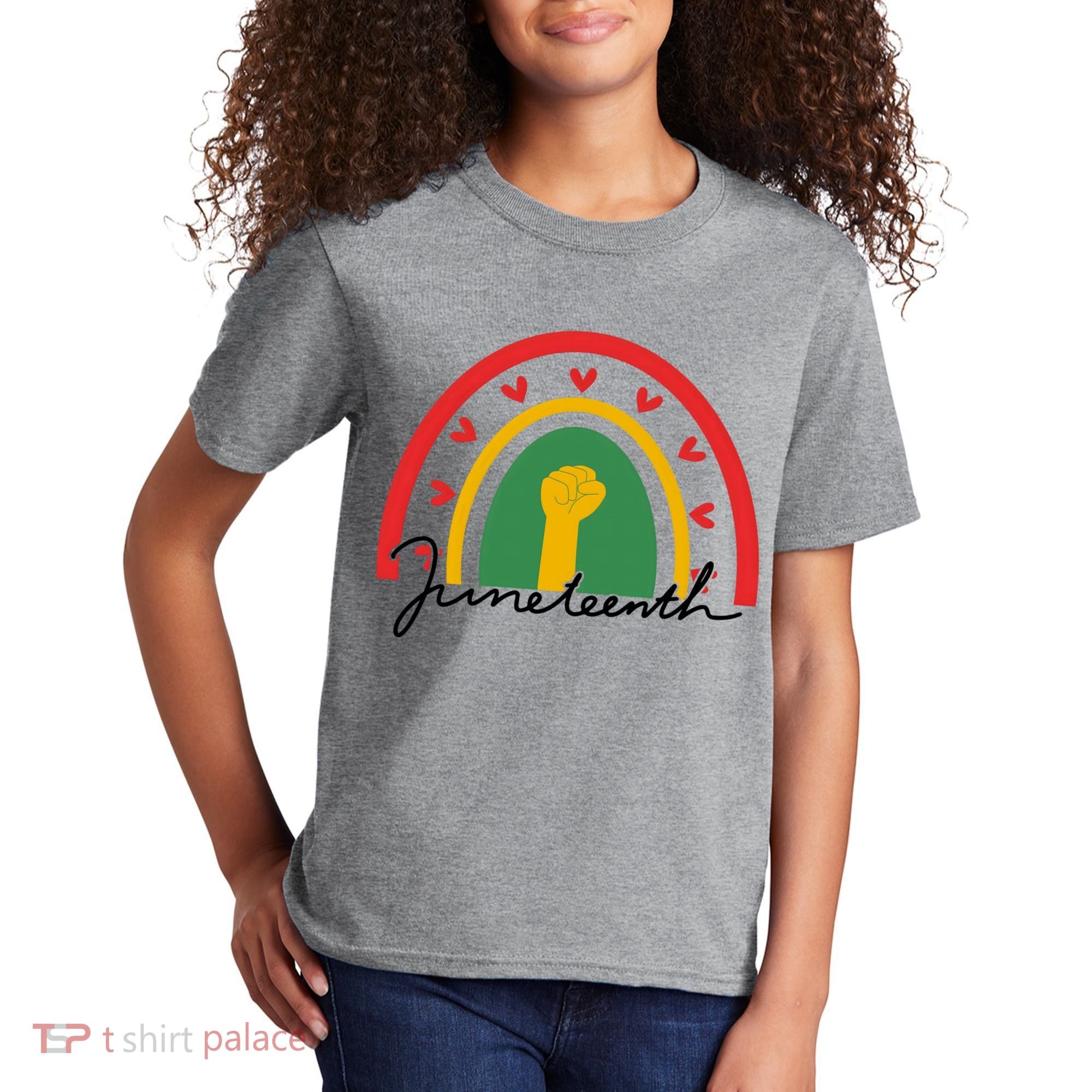 Juneteenth Rainbow Heart Fist Kids T-Shirt