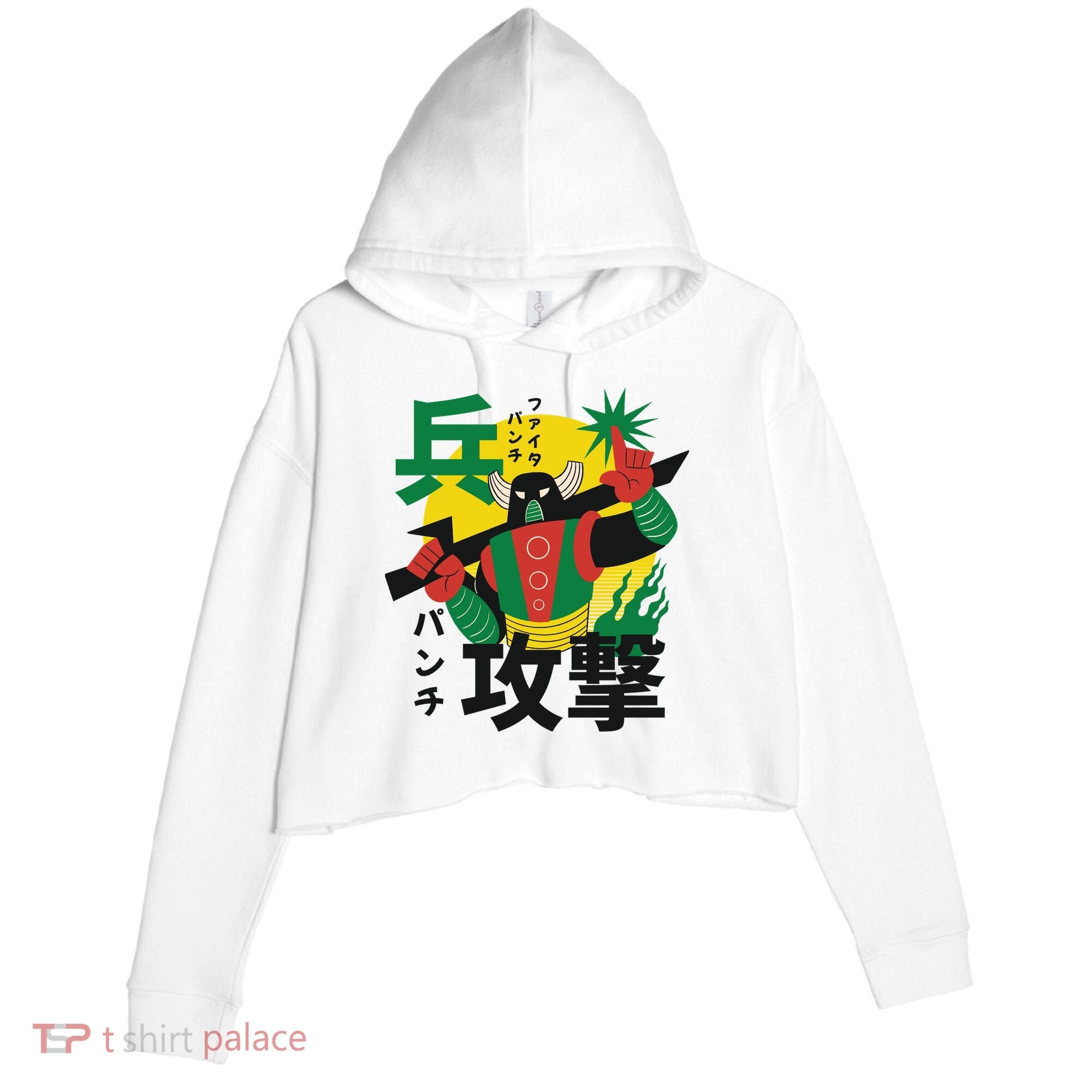 Japanese Robot Crop Fleece Hoodie