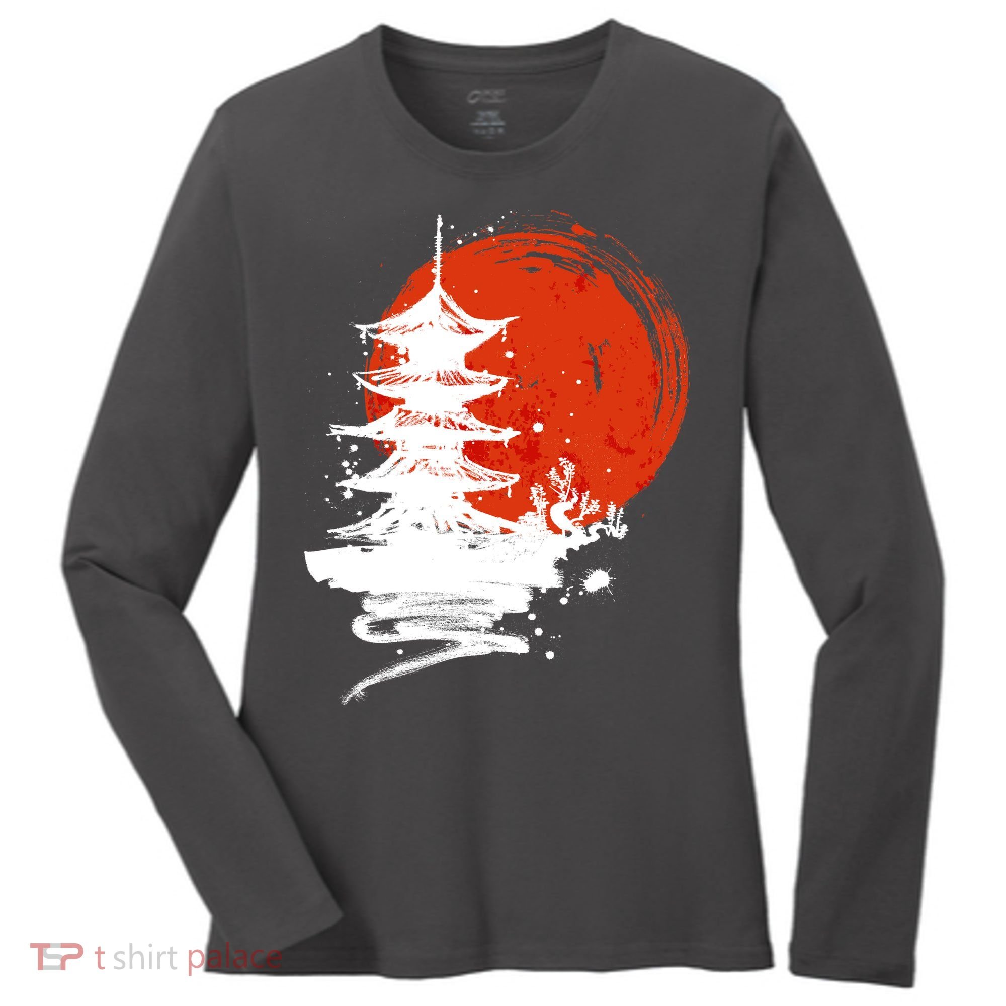 Japanese Red Moon Women's Long Sleeve Shirt