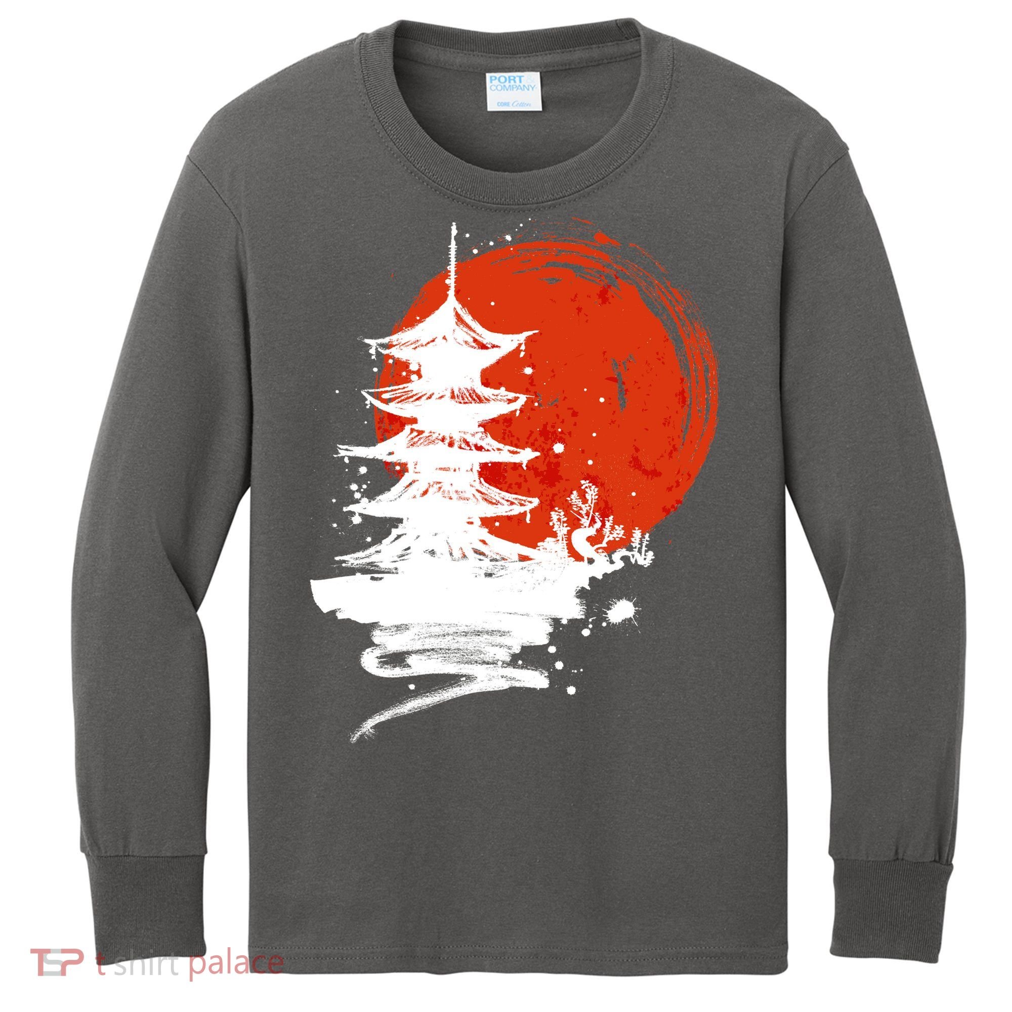 Japanese Red Moon Kids Long Sleeve Shirt