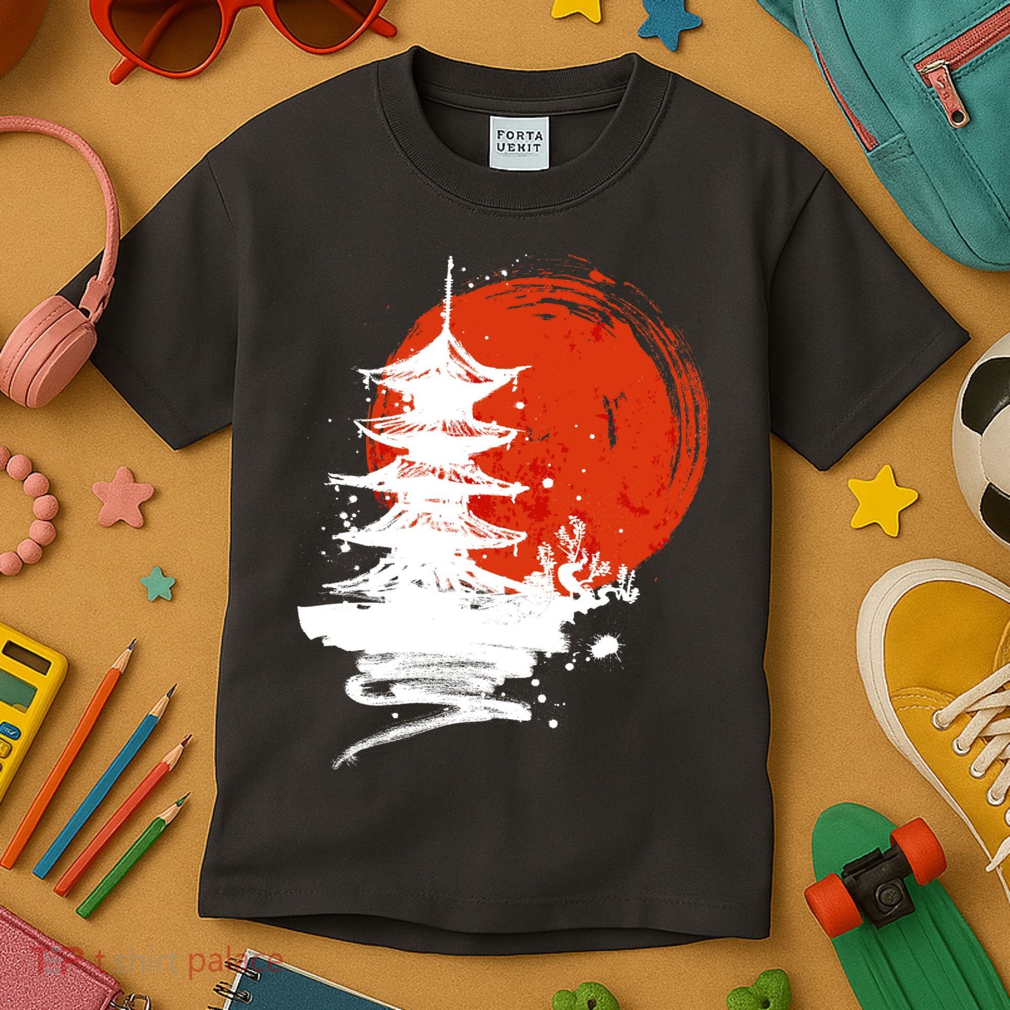 Japanese Red Moon Kids T-Shirt