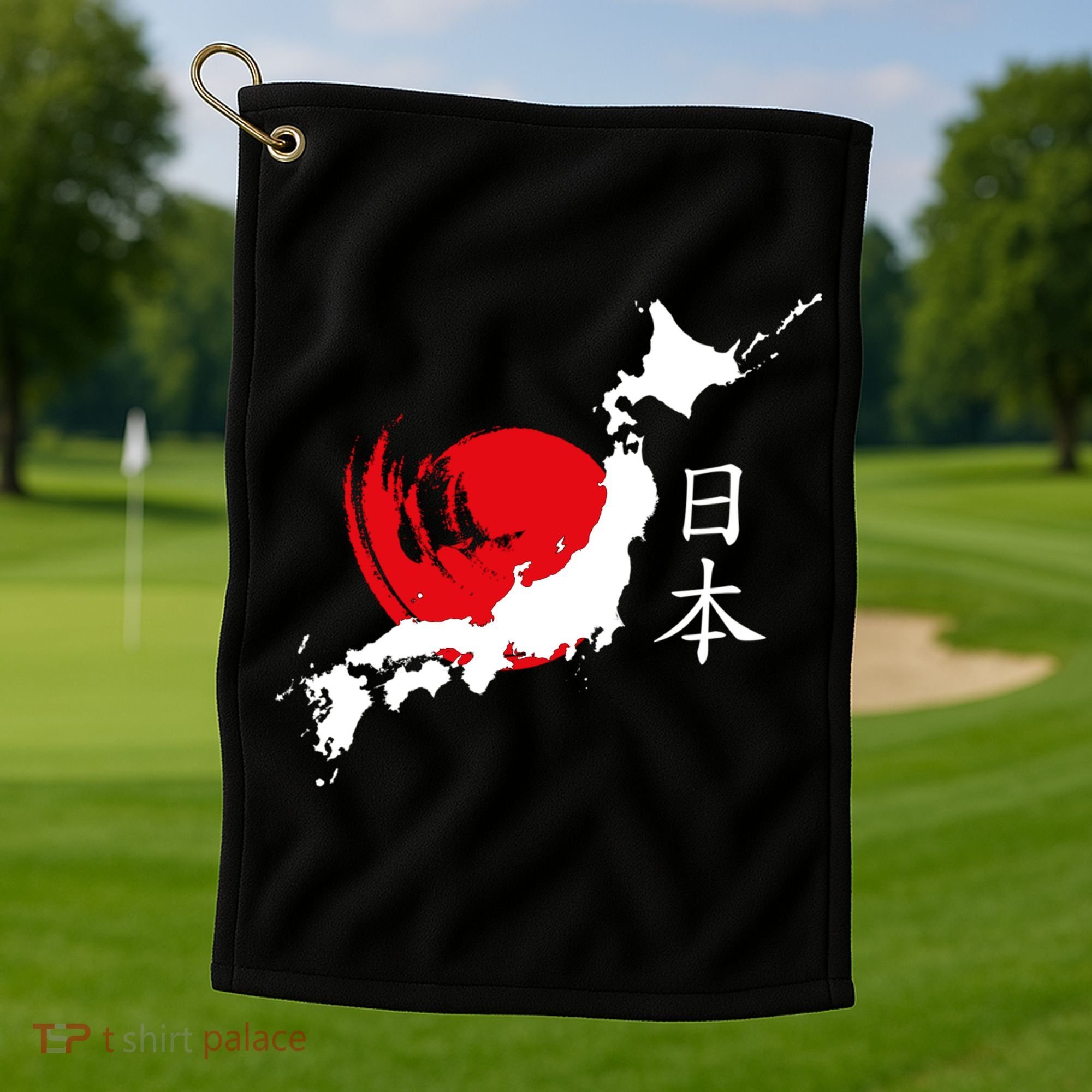 Japan Red Moon Golf Towel