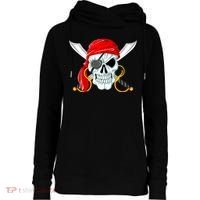 Jolly Roger Pirate Skull Womens Funnel Neck Pullover Hood thumb 0