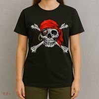 Jolly Roger Pirate Skull & Crossbones Halloween T-Shirt thumb 4