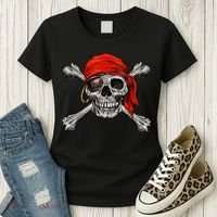 Jolly Roger Pirate Skull & Crossbones Halloween Women's T-Shirt thumb 3