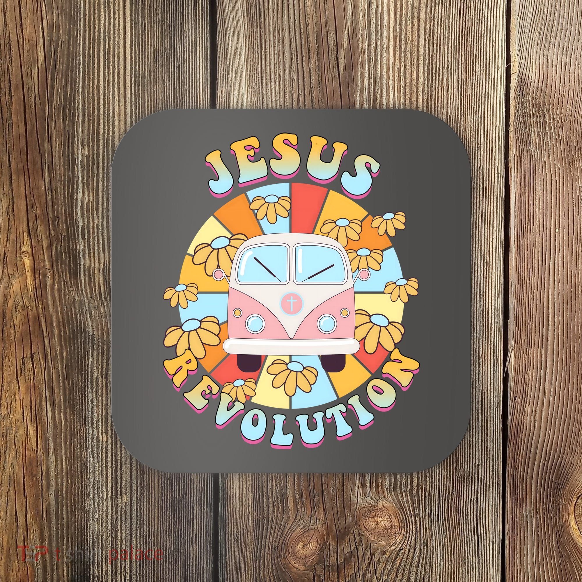 Jesus Revolution Retro Floral Hippie Coaster