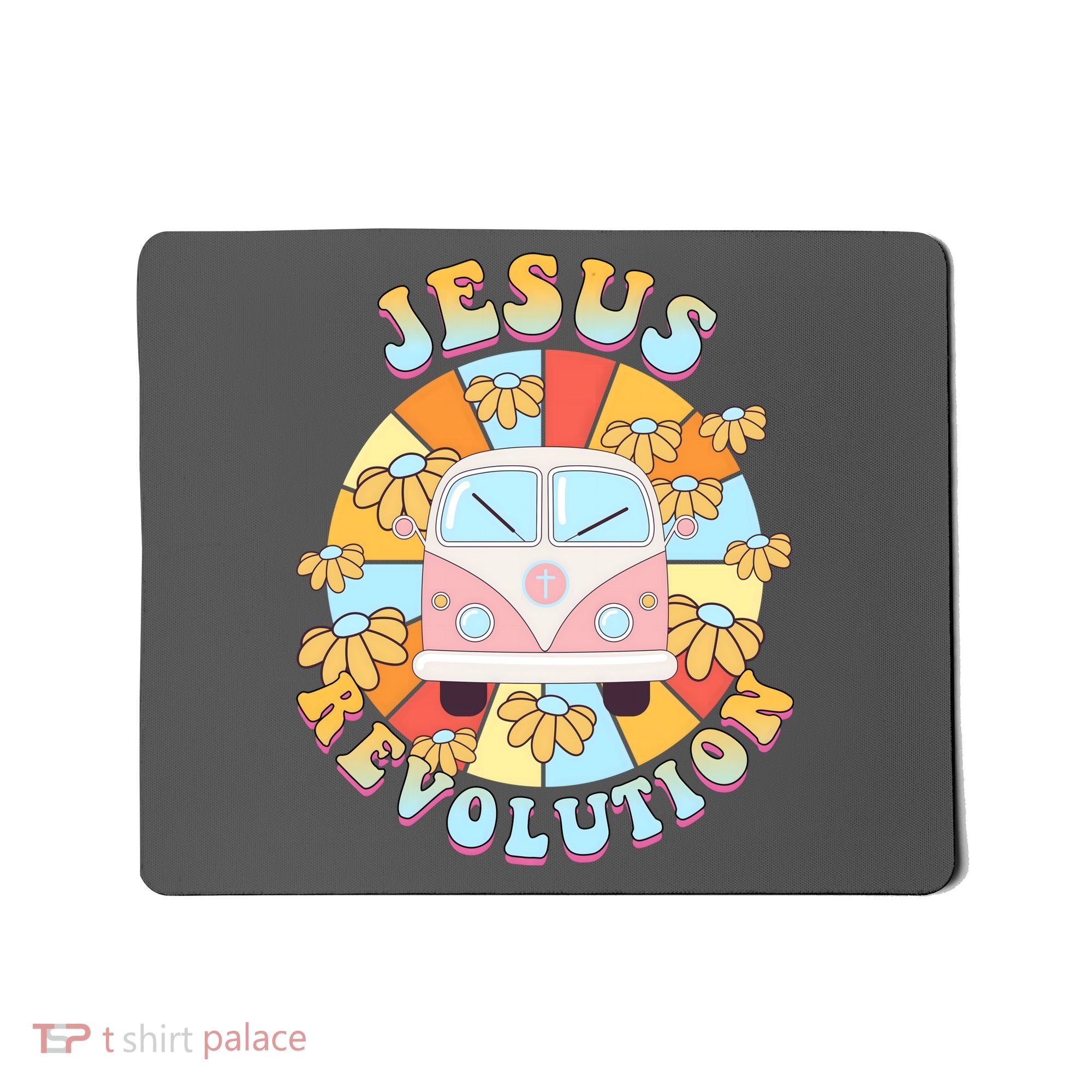 Jesus Revolution Retro Floral Hippie Mousepad
