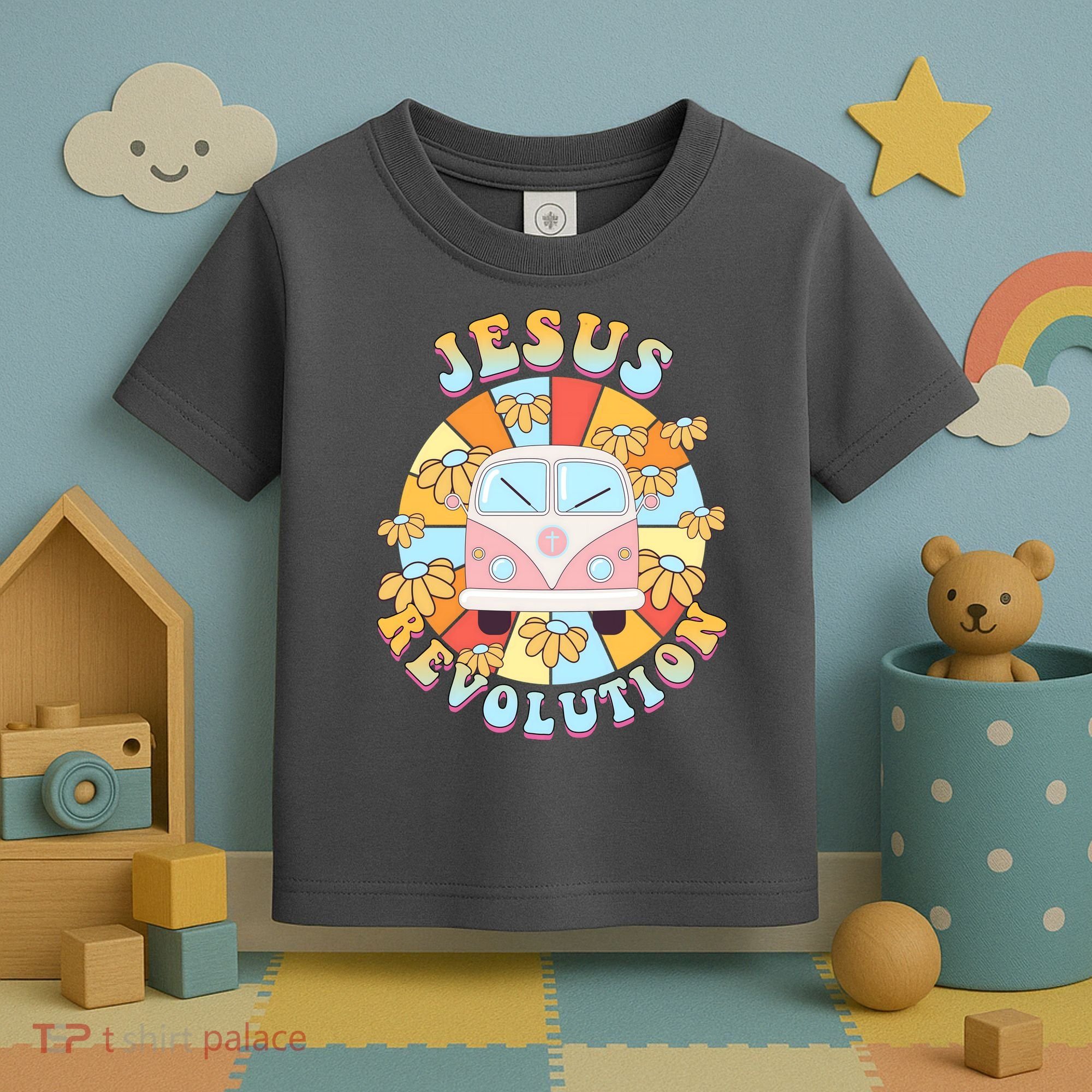 Jesus Revolution Retro Floral Hippie Toddler T-Shirt