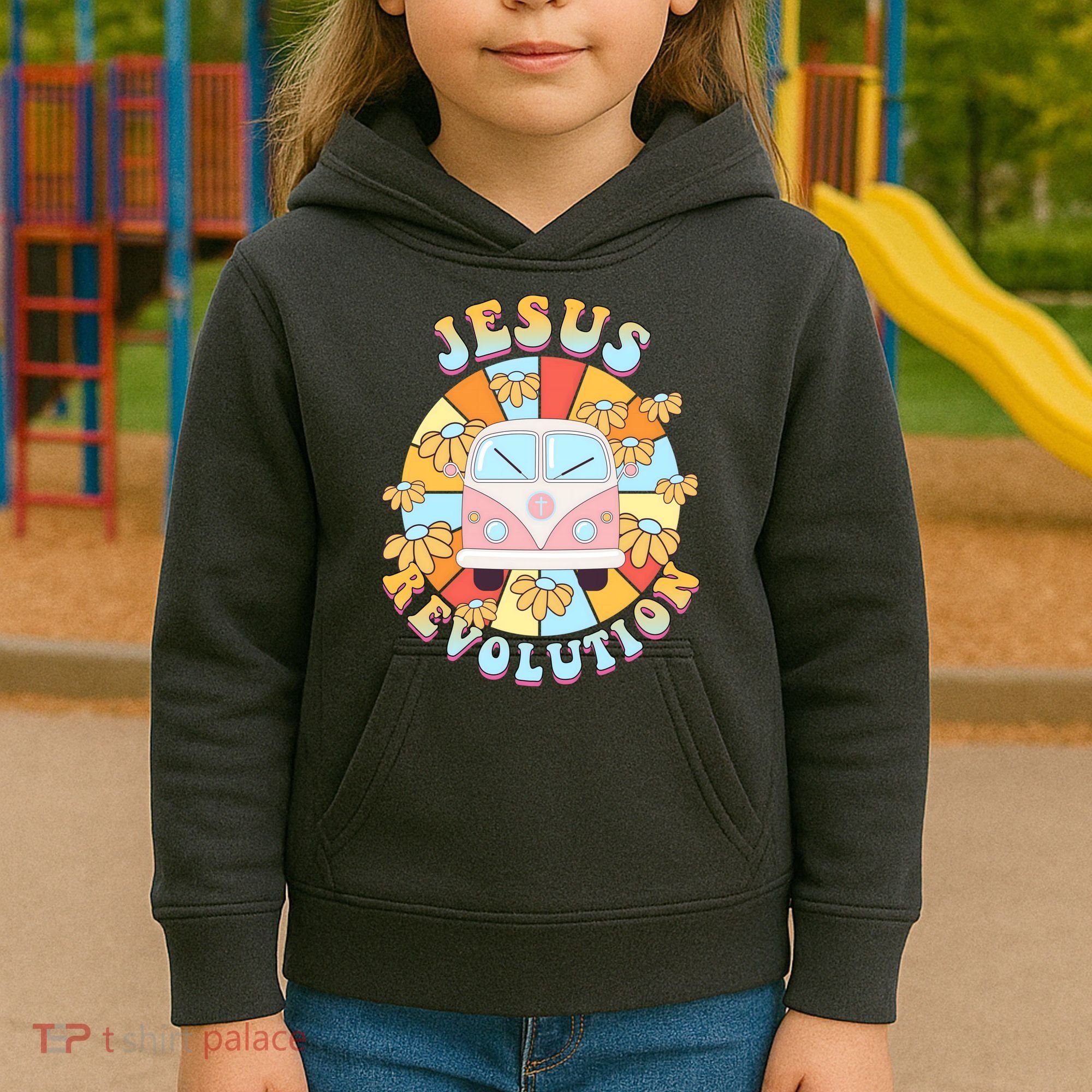 Jesus Revolution Retro Floral Hippie Kids Hoodie