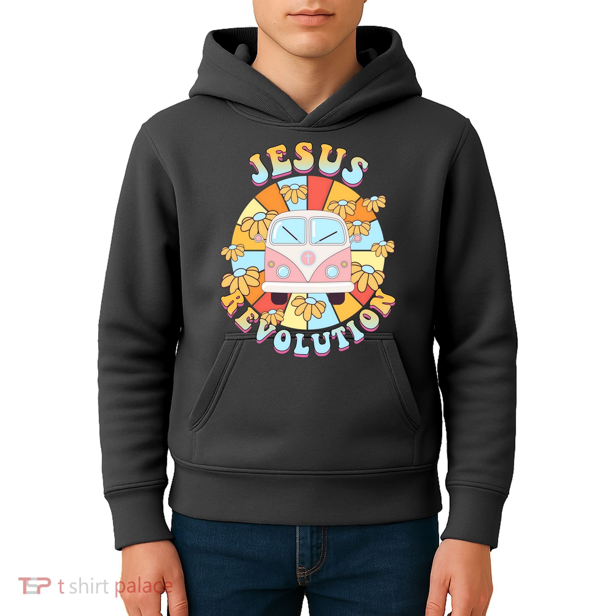 Jesus Revolution Retro Floral Hippie Kids Hoodie