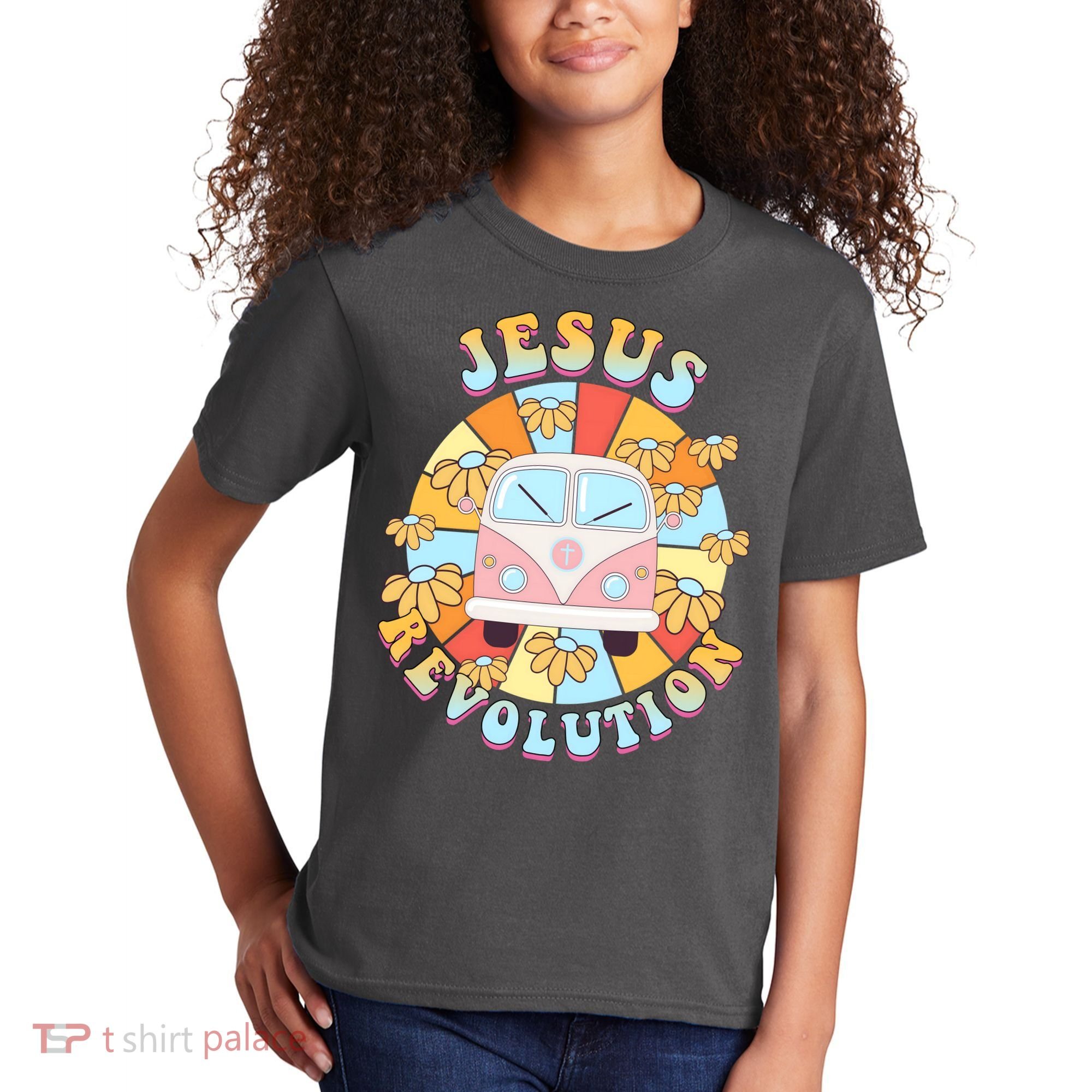 Jesus Revolution Retro Floral Hippie Kids T-Shirt