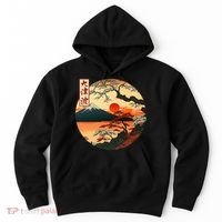 Japanese Red Sunset And Mountain Fuji Kanji Hoodie thumb 0