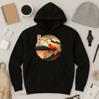 Japanese Red Sunset And Mountain Fuji Kanji Hoodie thumb 3