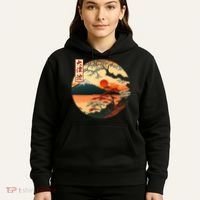 Japanese Red Sunset And Mountain Fuji Kanji Hoodie thumb 5