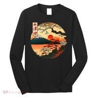 Japanese Red Sunset And Mountain Fuji Kanji Long Sleeve Shirt thumb 0