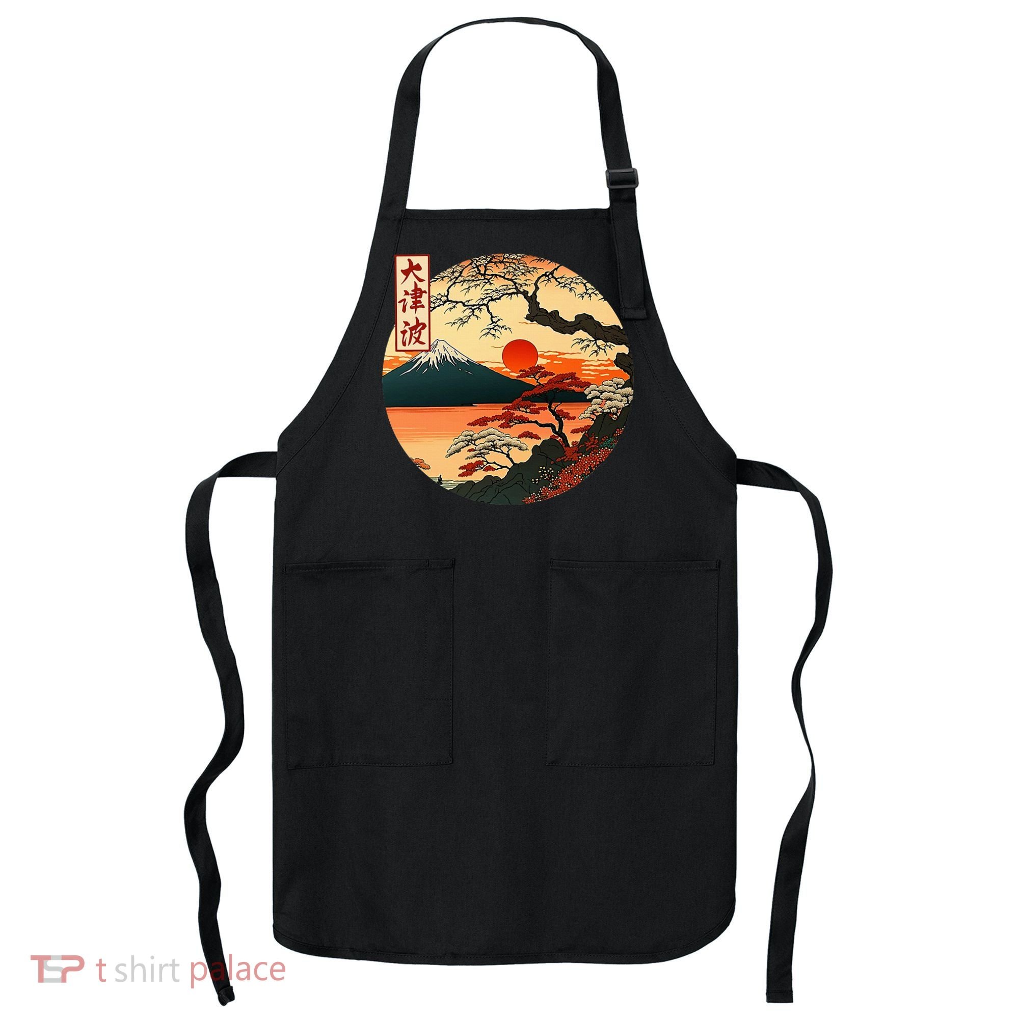 Japanese Red Sunset And Mountain Fuji Kanji Apron