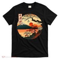 Japanese Red Sunset And Mountain Fuji Kanji T-Shirt thumb 0