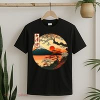 Japanese Red Sunset And Mountain Fuji Kanji T-Shirt thumb 2