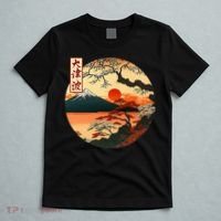 Japanese Red Sunset And Mountain Fuji Kanji T-Shirt thumb 5