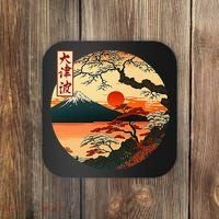 Japanese Red Sunset And Mountain Fuji Kanji Coaster thumb 0