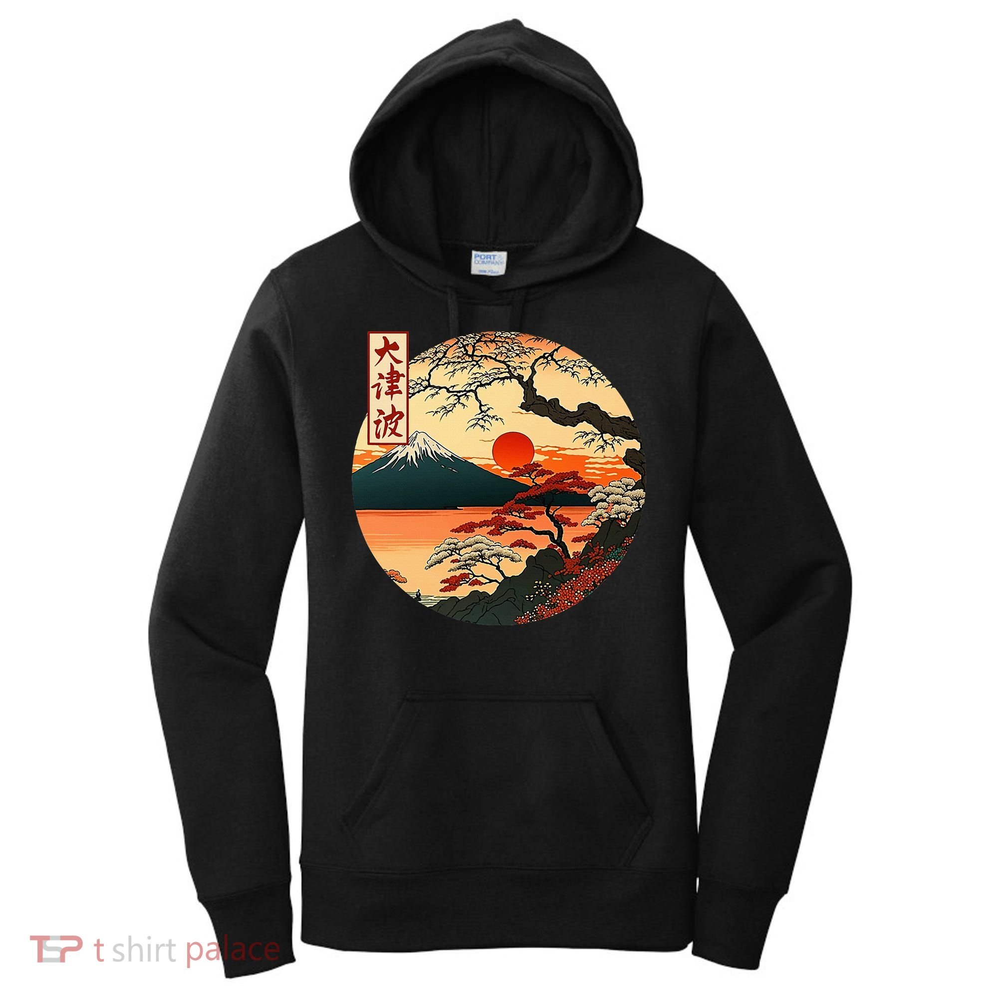 Japanese Red Sunset And Mountain Fuji Kanji Women's Hoodie