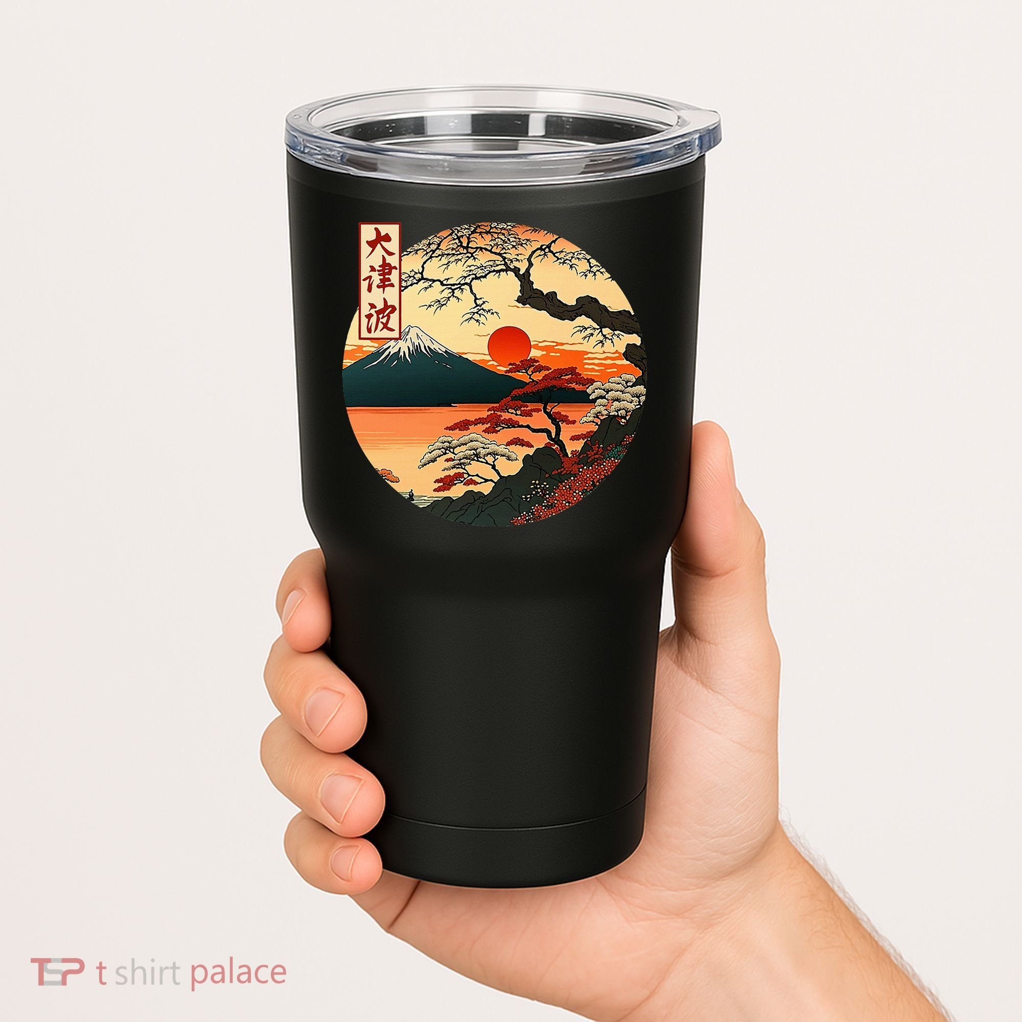 Japanese Red Sunset And Mountain Fuji Kanji Tumbler