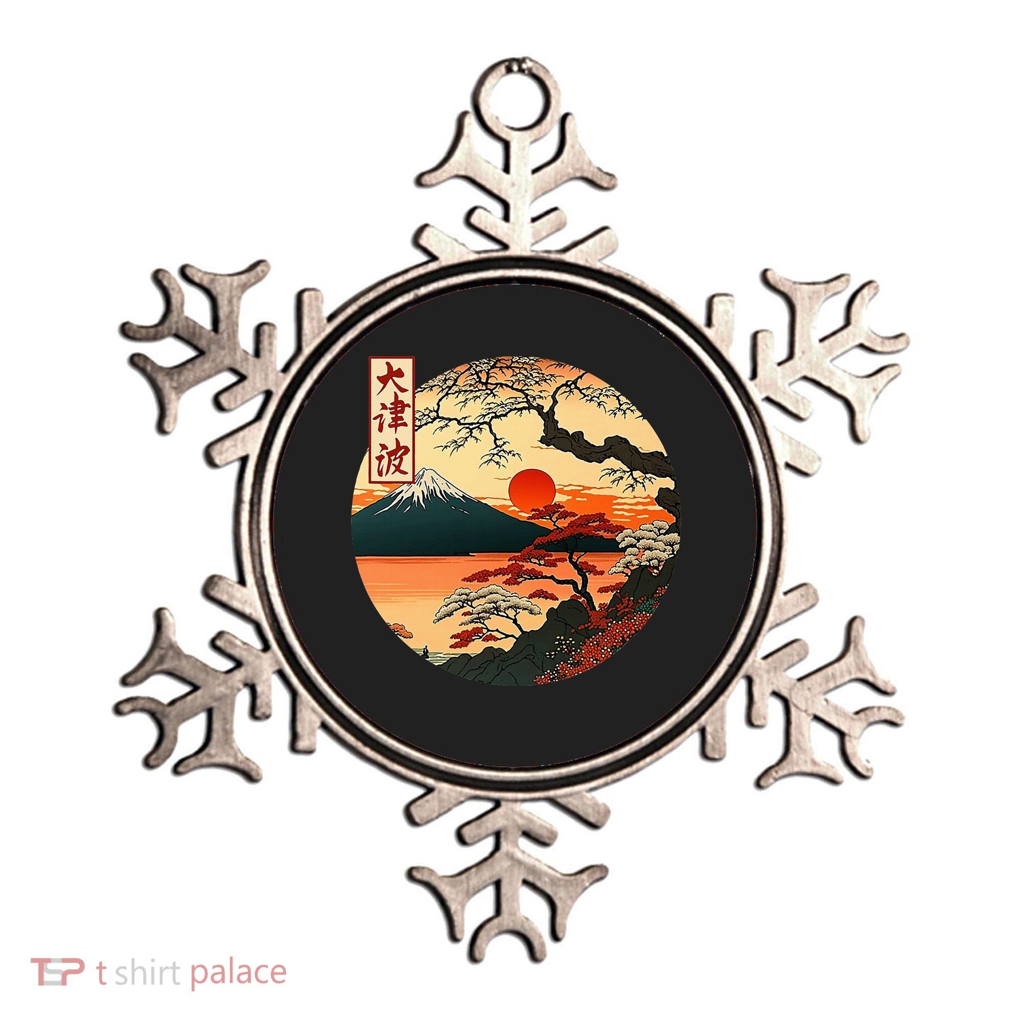 Japanese Red Sunset And Mountain Fuji Kanji Ornament